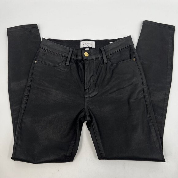 Frame Denim Black Coated Skinny Jeans | Size 25 - Picture 3 of 9